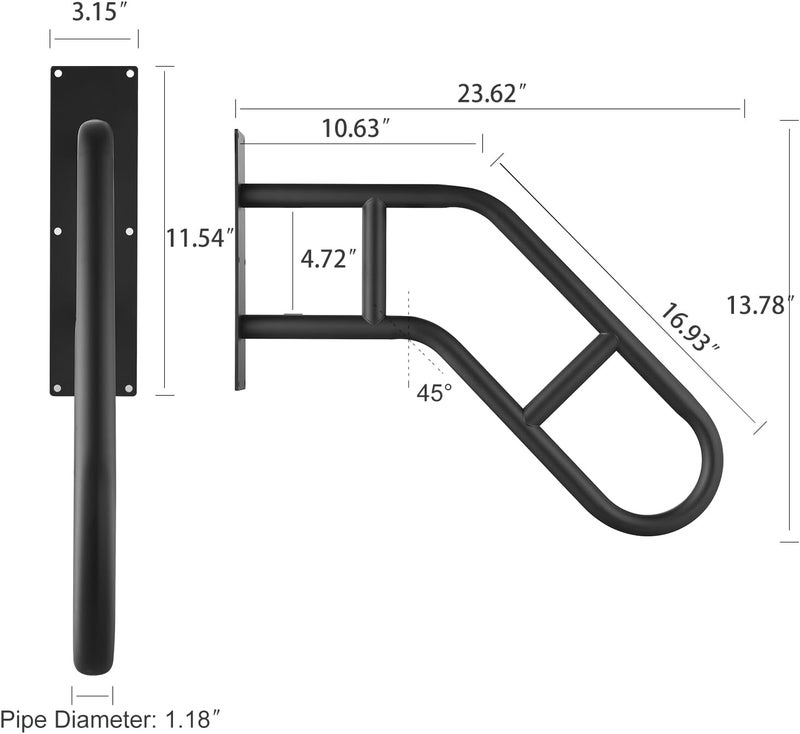 Repuskor Hand Rails for Outdoor Steps,Hand Rails for Elderly, Porch Railing & Deck Hand Rail Wall Mount Stair Hand Grab Bars, U-Shape Safety Handle for Garage, Porch, Garden 2Pack - Image 3
